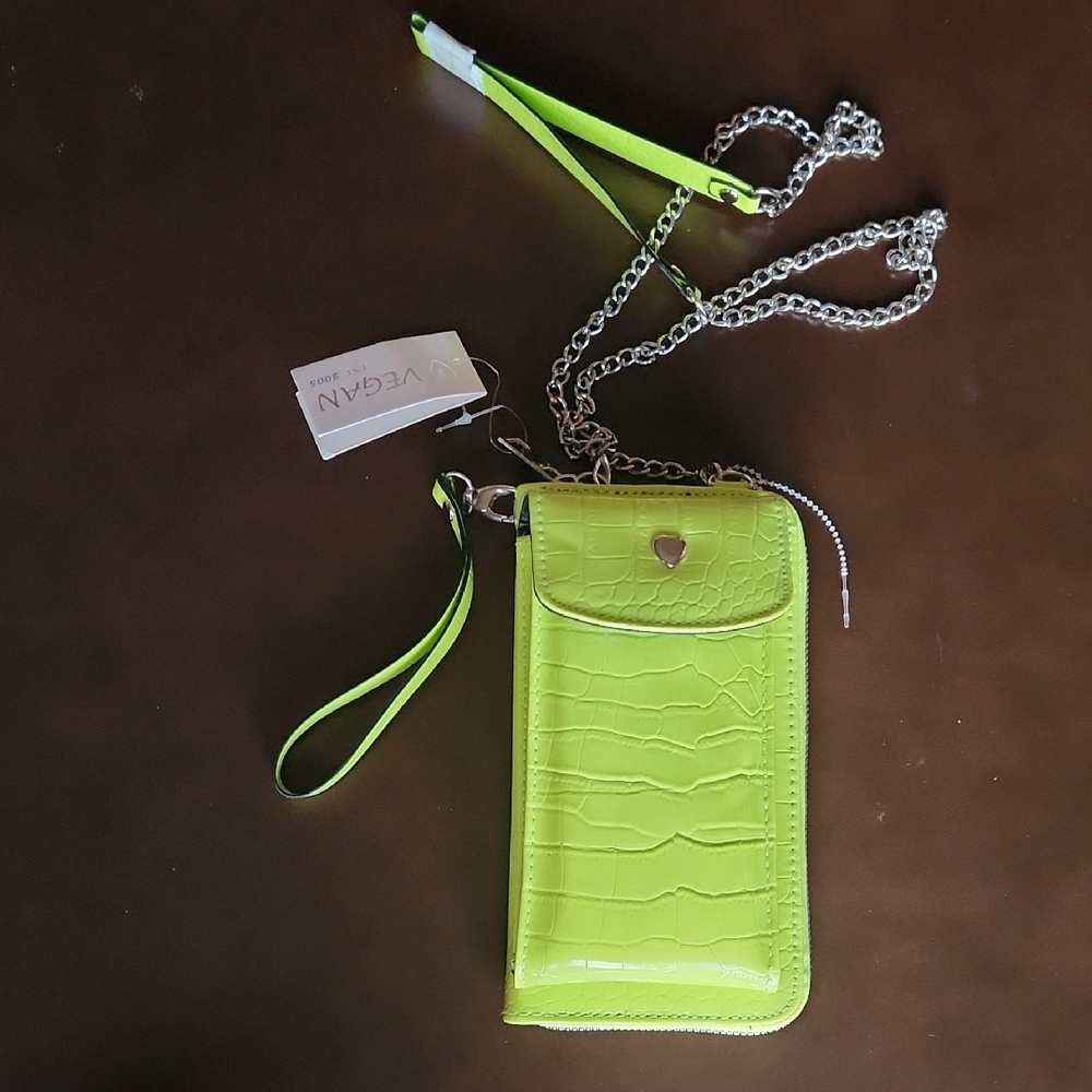 Vegan Lime Green Crossbody Wallet With Front Pocket